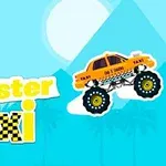 노란색 몬스터 트럭 택시가 하늘 배경과 피라미드 앞에 있으며, 왼쪽에는 Crayz Monster Taxi라는 텍스트가 있습니다