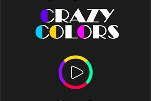 CRAZY COLORS라는 텍스트와 다양한 색상의 원형 플레이 버튼이 있는 검은 배경
