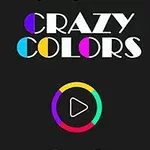 CRAZY COLORS라는 텍스트와 다양한 색상의 원형 플레이 버튼이 있는 검은 배경