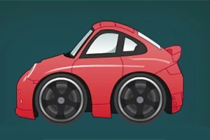 붉은 색상의 만화 스타일 자동차가 옆면에서 보이는 이미지