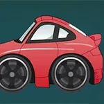붉은 색상의 만화 스타일 자동차가 옆면에서 보이는 이미지