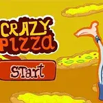 만화 스타일의 요리사가 피자를 들고 있으며, Start 버튼과 함께 여러 피자가 배경에 있습니다