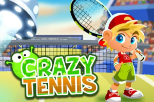 테니스 코트에 있는 금발 캐릭터와 CRAZY TENNIS라는 텍스트