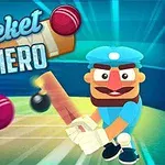 만화 스타일의 남자가 크리켓 배트를 들고 공을 치는 장면