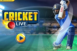 크리켓 선수와 경기장 배경 위에 CRICKET LIVE 텍스트가 있는 이미지