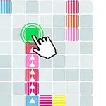 손가락 커서가 녹색 원을 클릭하고 있는 다양한 색상의 격자 무늬 블록 이미지