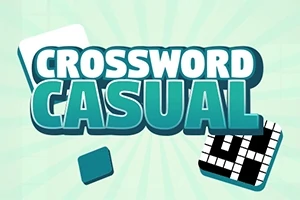 연한 녹색 배경에 큰 텍스트로 CROSSWORD CASUAL이 쓰여 있고, 텍스트 주변에 퍼즐 조각과 작은 십자말풀이가 있는 이미지