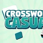 연한 녹색 배경에 큰 텍스트로 CROSSWORD CASUAL이 쓰여 있고, 텍스트 주변에 퍼즐 조각과 작은 십자말풀이가 있는 이미지