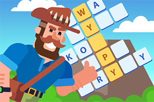 모자를 쓴 수염 난 남자가 교차 퍼즐에 엄지를 치켜세우고 있는 그림