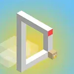 삼각형 모양으로 이어진 흰색 3D 직각 구조물과 모서리에 있는 작은 갈색 큐브