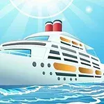 하늘 아래 바다를 항해하는 흰색 유람선의 일러스트