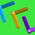 초록색 배경에 파란색, 노란색, 보라색 막대가 각각 각을 이루며 배치되어 있음