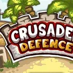 CRUSADER DEFENCE라는 텍스트가 있는 요새와 나무가 있는 배경 이미지