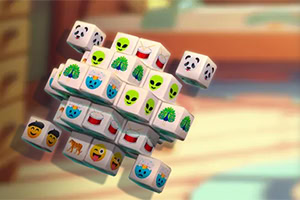 동물과 외계인 아이콘이 그려진 주사위 블록들이 공중에 부유하는 이미지