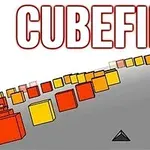 Cubefield라는 텍스트 위에 다양한 색상의 큐브들이 도로 양쪽에 배치된 이미지