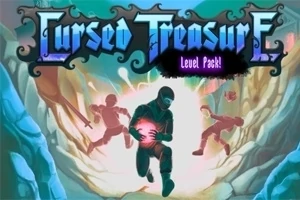 어두운 동굴 안에서 빛나는 보석을 든 캐릭터와 두 명의 캐릭터가 뒤쫓는 장면