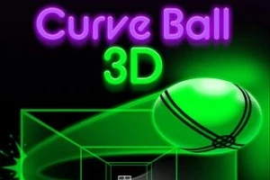 형광 녹색 공과 세 개의 위상을 가진 텍스트 Curve Ball 3D가 어두운 배경 위에 있는 이미지