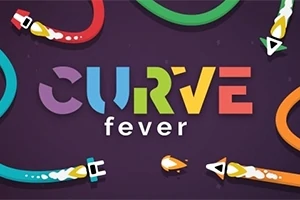 다양한 색상의 곡선 라인이 중앙의 알록달록한 글자 Curve fever 주변에서 움직이고 있는 이미지