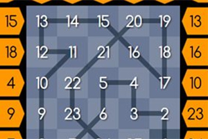 숫자가 적힌 사각형 칸들이 연결되어 있으며 주위에 주황색 숫자 배열이 있는 퍼즐 이미지