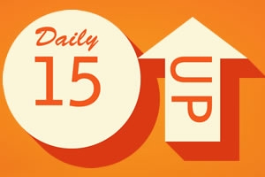 오렌지 배경에 Daily 15이라는 문구가 적힌 원과 UP이라는 문구가 적힌 화살표가 있는 이미지