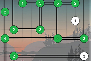 숫자가 적힌 녹색과 흰색 원들이 선으로 연결된 그리드 배경의 이미지