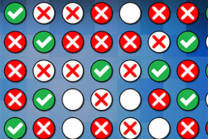 초록 체크 표시와 빨간 엑스 표시가 있는 동그라미들이 여러 개 배열된 이미지