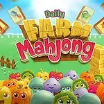 농장 배경에 귀여운 농작물과 동물들, 마작 타일들이 있는 활기찬 장면