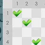 회색 격자 배경 위에 녹색 체크표시가 있는 숫자 퍼즐