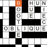 크로스워드 퍼즐의 일부가 검은색과 흰색 칸과 함께 화면에 보임