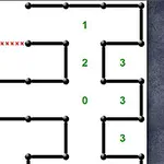 흰 배경에 검은 선과 원으로 이루어진 격자 모양, 숫자와 빨간색 X 표시가 있음