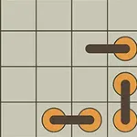 회색 격자 배경 위에 주황색 원과 갈색 막대로 이루어진 간단한 도형 배열