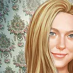 금발의 긴 머리를 가진 여성이 웃고 있는 모습의 일러스트 이미지