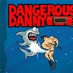 상어와 사람이 수중에서 싸우는 장면이 배경으로, DANGEROUS DANNY라는 글자가 포함되어 있습니다