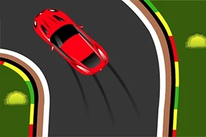 빨간색 스포츠카가 트랙의 곡선 구간을 지나며 드리프트하는 모습