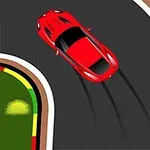 빨간색 스포츠카가 트랙의 곡선 구간을 지나며 드리프트하는 모습