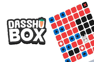다양한 색상의 화살표가 있는 격자 모양의 디자인과 DASSHU BOX 글씨가 포함된 이미지