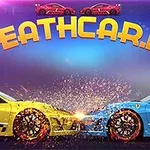 노란색과 파란색 자동차가 서로 충돌하여 불꽃이 튀는 장면