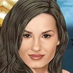 갈색 머리를 가진 여성의 그림, 그녀는 미소를 짓고 있으며 뒤에는 붉은 카펫과 사람들이 희미하게 보인다