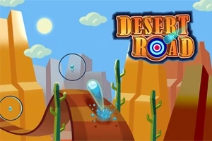 사막 배경에 구불구불한 도로와 선인장이 있는 장면