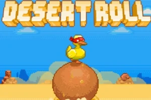 노란 오리가 모래 공 위에 서 있고, 배경에는 사막 풍경과 DESERT ROLL이라는 글자가 보인다