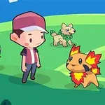 초원에서 모자를 쓴 남자아이와 함께 세 마리의 귀여운 동물들이 있는 장면