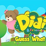 알록달록한 배경에 곰과 새가 있는 Didi & Friends 로고와 Guess What?
