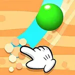 녹색 공과 파란 길을 배경으로 하단에 손가락 모양의 아이콘이 있는 이미지