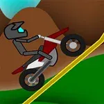 오토바이를 타고 가파른 노란색 경사를 오르는 헬멧 쓴 캐릭터