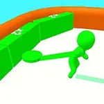 초록색 막대기 인형이 녹색 블록을 옮기는 모습