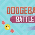 파란색 배경에 DODGEBALL BATTLE이라는 텍스트와 노란 공, 빨간 장갑, 보라색 공이 배치된 이미지