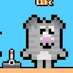 회색 픽셀 아트 고양이와 사람이 있는 장면