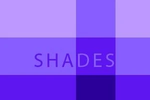 보라색과 청색의 다양한 음영이 겹쳐진 배경에 SHADES라는 글자가 중앙에 쓰여 있다