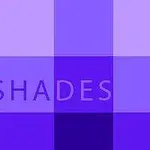 보라색과 청색의 다양한 음영이 겹쳐진 배경에 SHADES라는 글자가 중앙에 쓰여 있다