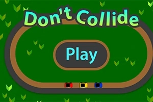 타원형 트랙 위 세 개의 자동차와 중앙에 Play 버튼이 있는 화면